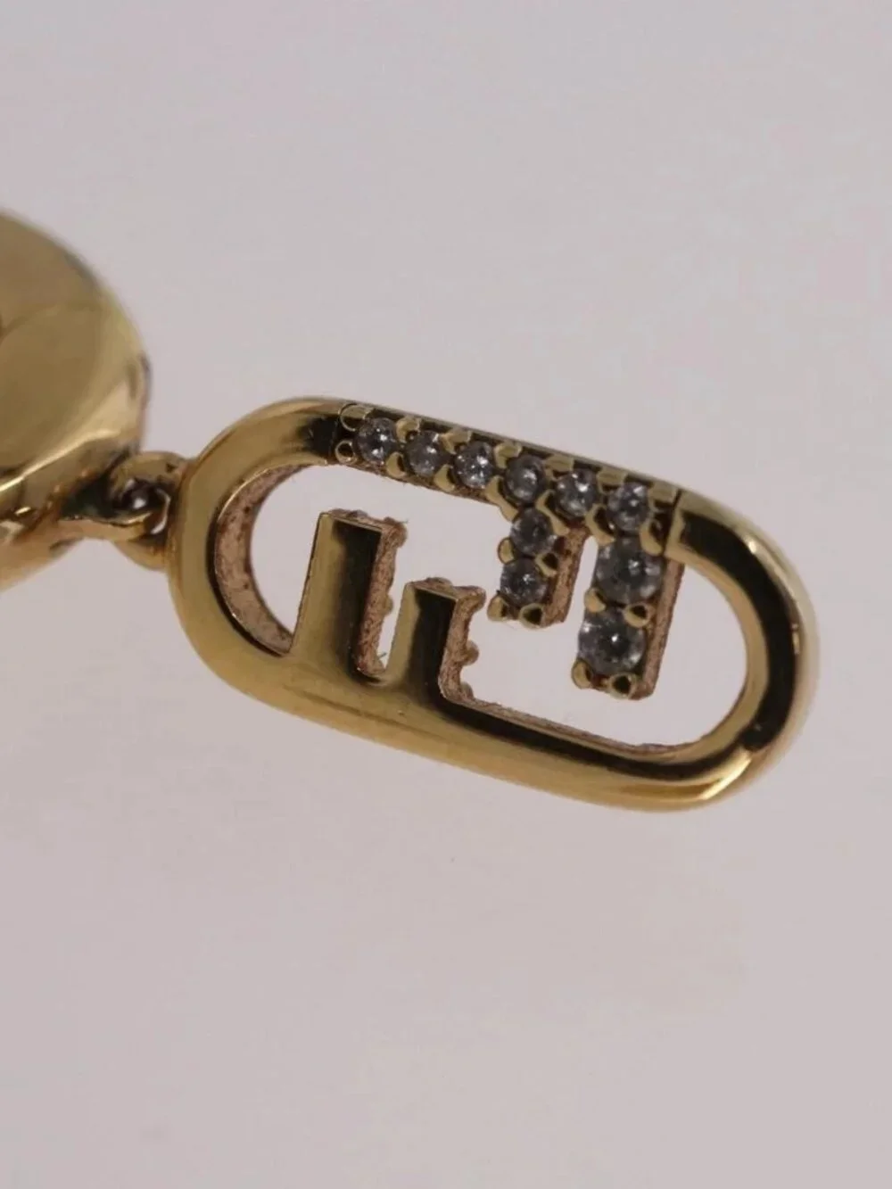 FENDI Aurochre Rhinestones Pierce Earring metal Gold Auth SW2373V